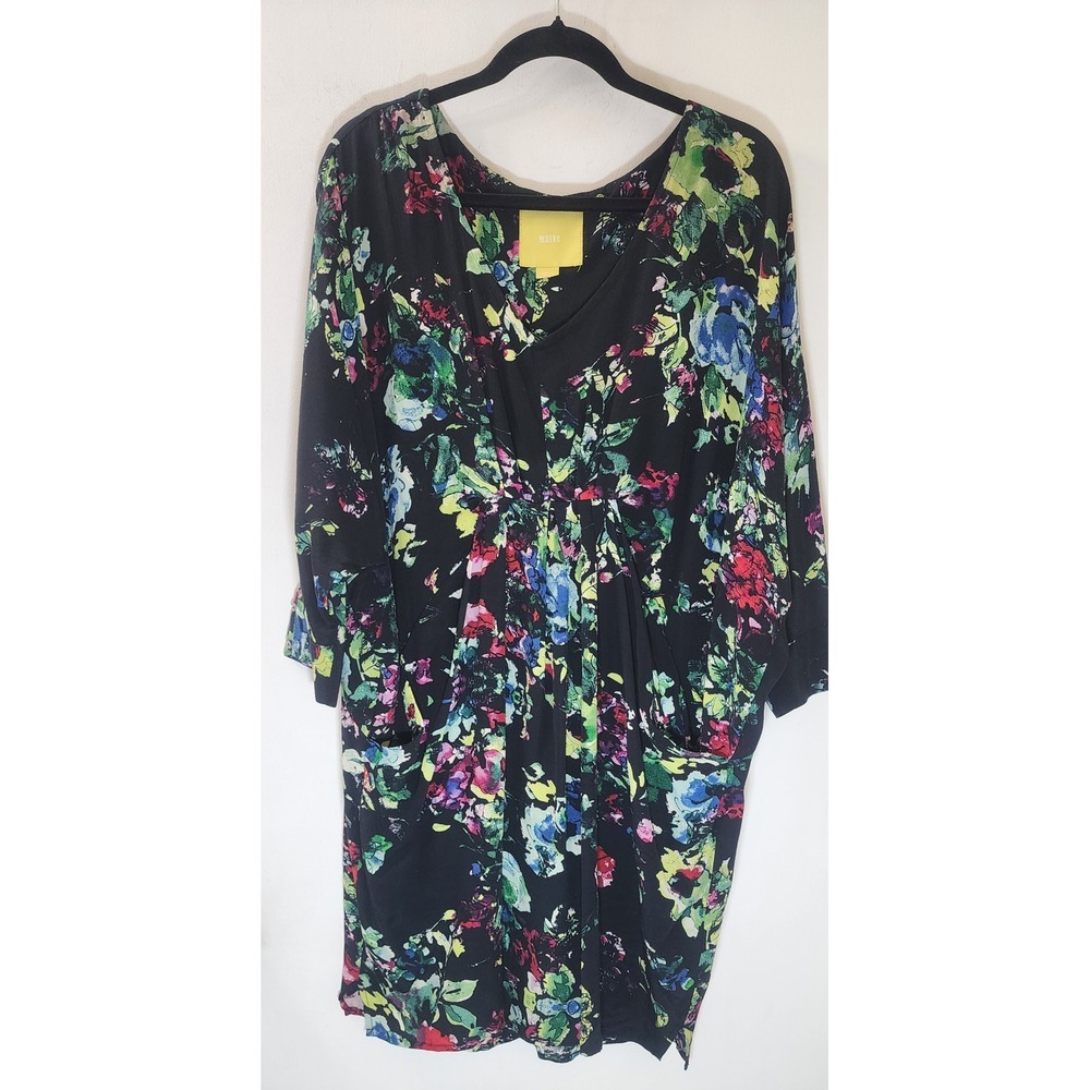 Maeve Anthropologie Floral Cocoon Dress Black Multi V-Neck Dolman Sleeve Small